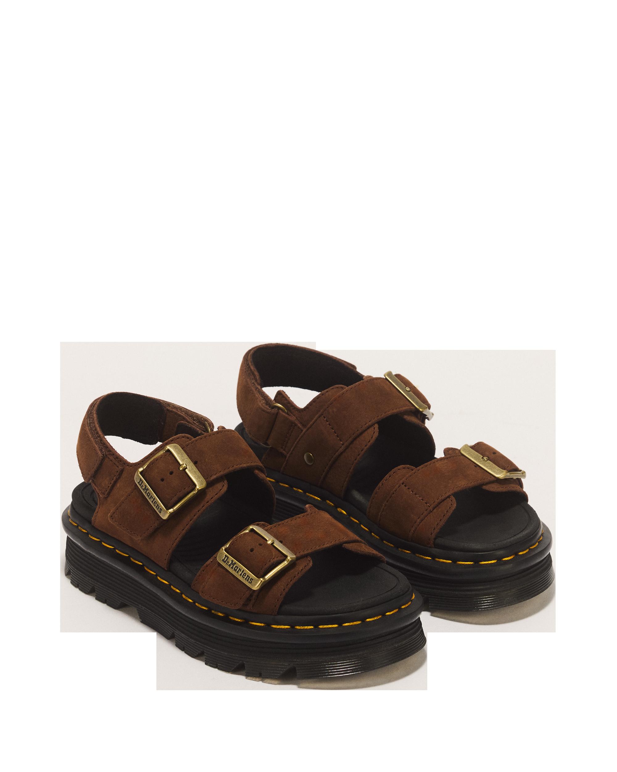 Sandalias con plataforma Zebzag de nubuck Sepia Brown de Dr. Martens - vista de tres cuartos